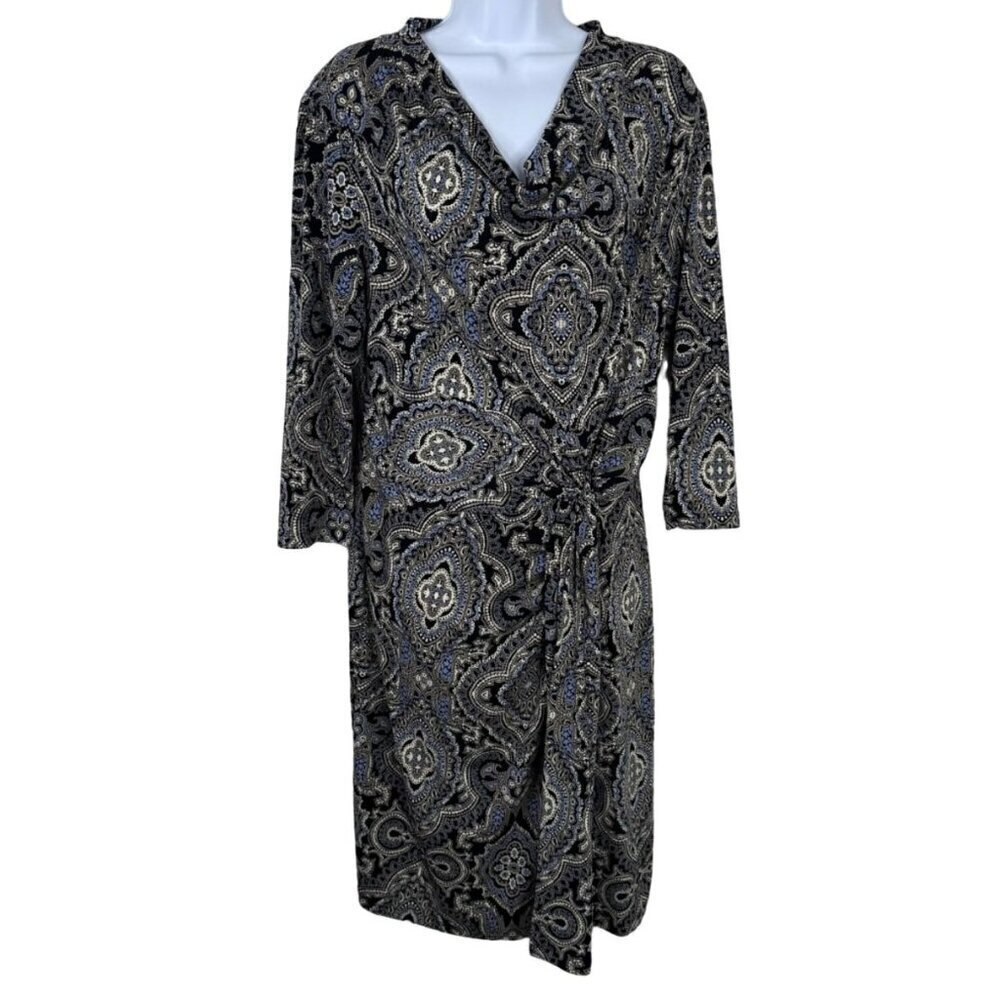 Antonio Melani Midi Multicolor Cowl Neck Career Dress 3/4 Sleeve Size Large EUC